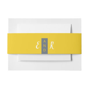 Modern Contemporary grey & yellow wedding monogram Invitation Belly Band