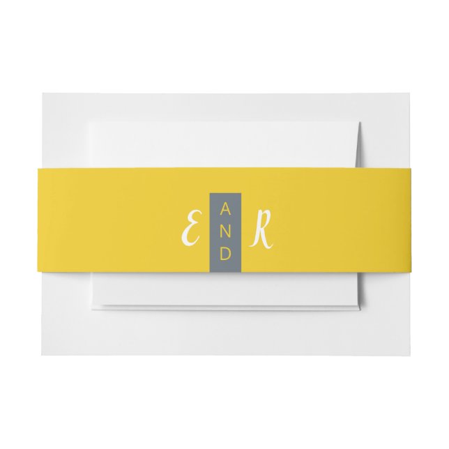 Modern Contemporary grey & yellow wedding monogram Invitation Belly Band (Front Example)
