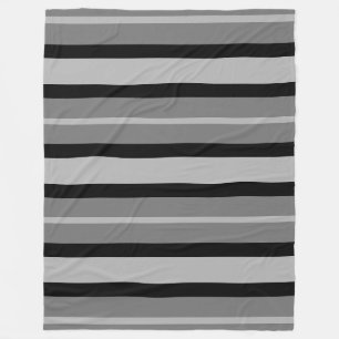 Modern Contemporary Greyscale Stripes Black Grey Fleece Blanket
