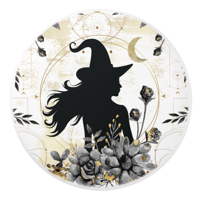 Modern contemporary Halloween witch 3 Ceramic Knob (Front)
