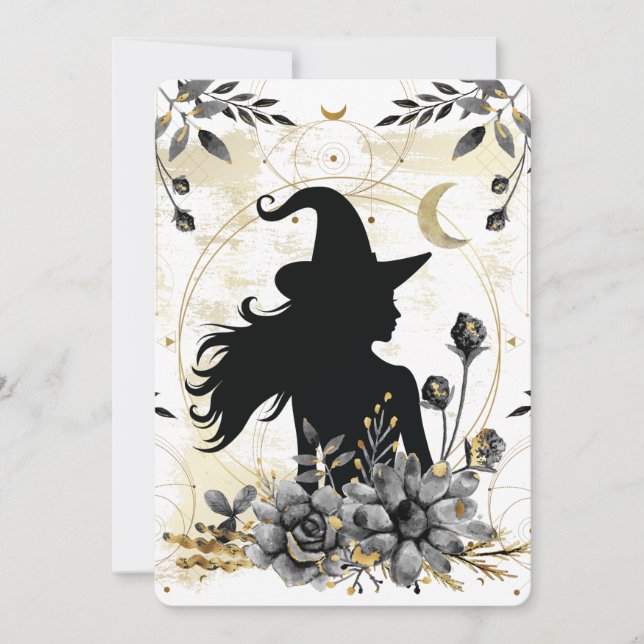 Modern contemporary Halloween witch 3 Invitation (Front)