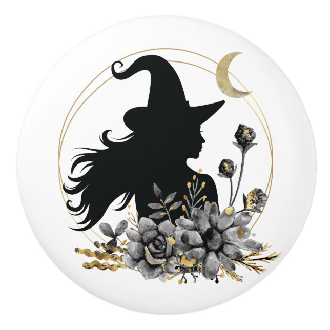 Modern contemporary Halloween witch Ceramic Knob (Front)