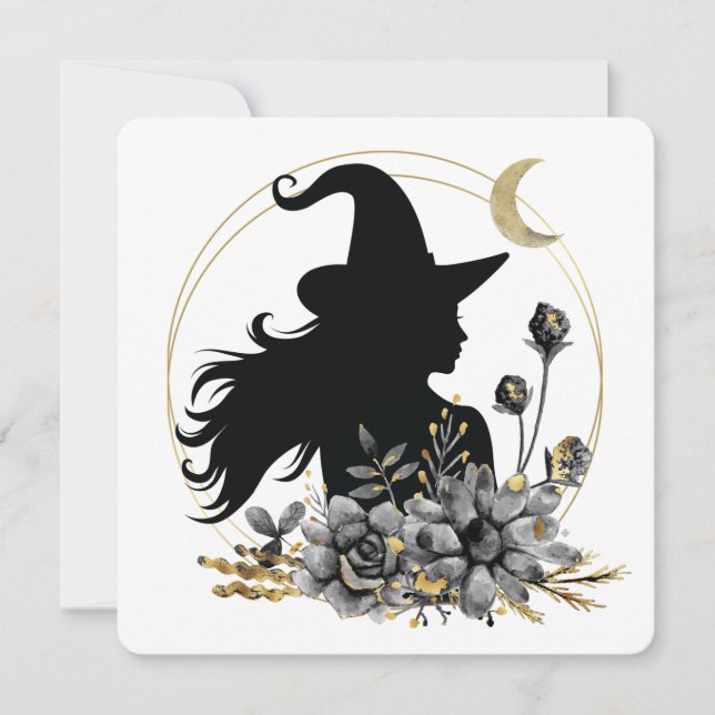 Modern contemporary Halloween witch Invitation (Front)