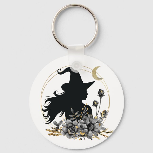 Modern contemporary Halloween witch Key Ring (Front)