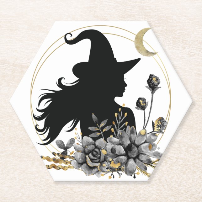 Modern contemporary Halloween witch Paper Coaster (Front)