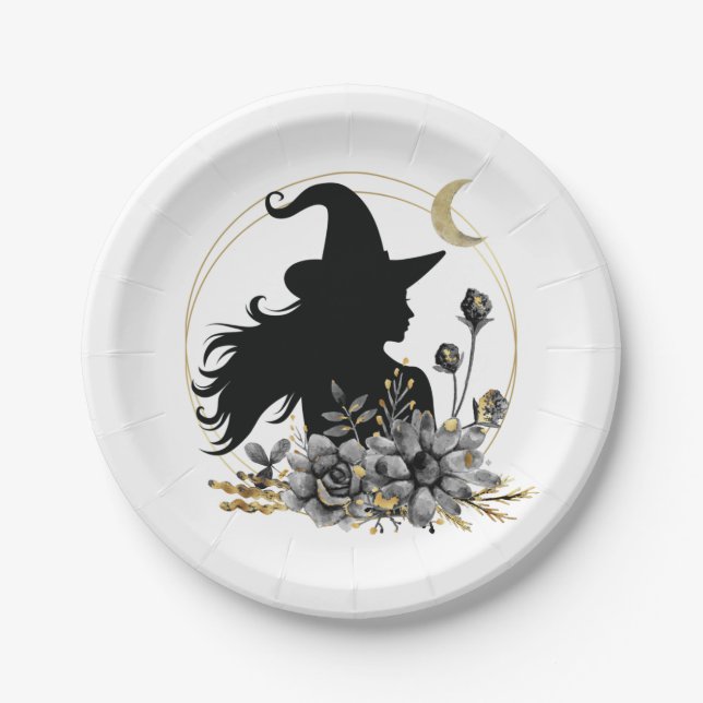 Modern contemporary Halloween witch Paper Plate (Front)