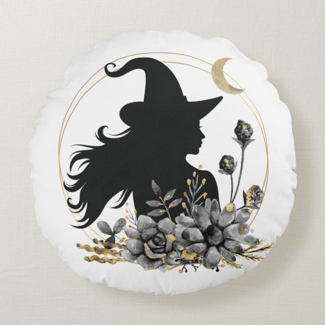 Modern contemporary Halloween witch Round Cushion (Front)