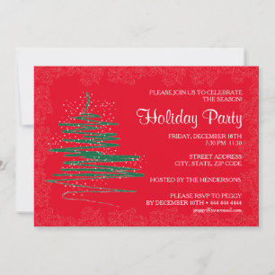 Modern, Contemporary Holiday Party Red 5x7 Paper Invitation