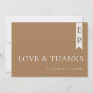 Modern Contemporary Minimalist Brown Love & Thanks Thank You Card