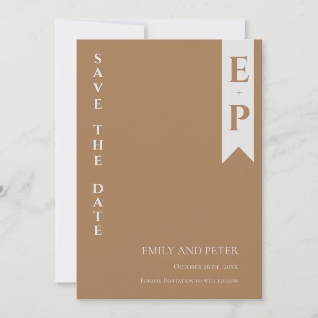 Modern Contemporary Minimalist Monogram Wedding Save The Date (Front)