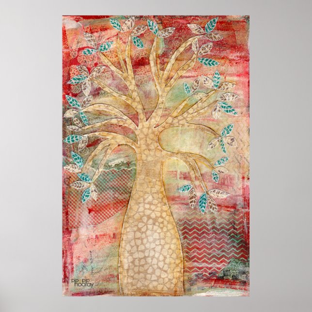 Modern Contemporary Mixed Media Grunge Art Tree Poster (Front)