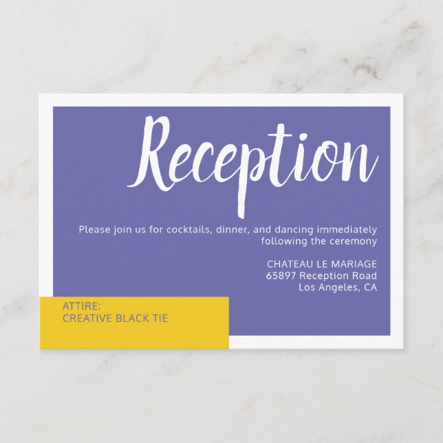 Modern Contemporary purple yellow wedding minimal Enclosure Card (Front)