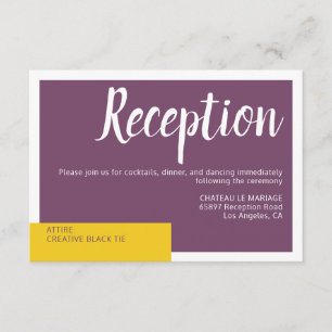 Modern Contemporary purple yellow wedding minimal Enclosure Card