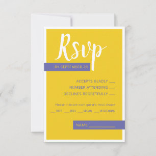 Modern Contemporary purple yellow wedding minimal RSVP Card