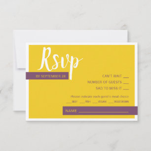 Modern Contemporary purple yellow wedding minimal  RSVP Card