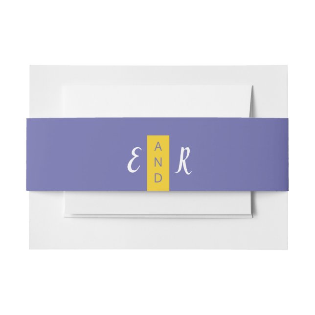Modern Contemporary purple yellow wedding monogram Invitation Belly Band (Front Example)