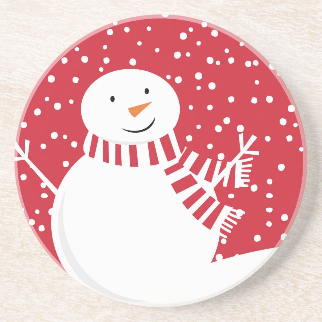 modern contemporary red and white snowman coaster (Front)