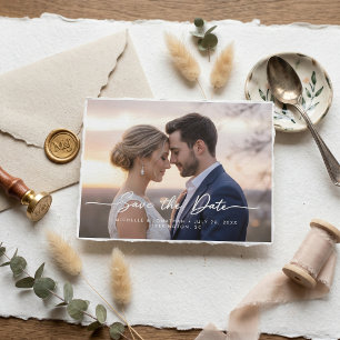 Modern contemporary save the date photo wedding Postcard