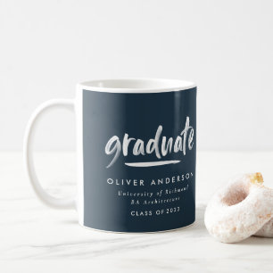 Modern contemporary script navy blue graduation coffee mug