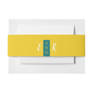 Modern Contemporary teal & yellow wedding monogram Invitation Belly Band