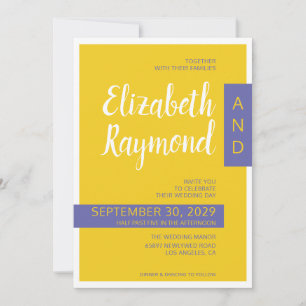 Modern contemporary yellow purple minimal wedding invitation