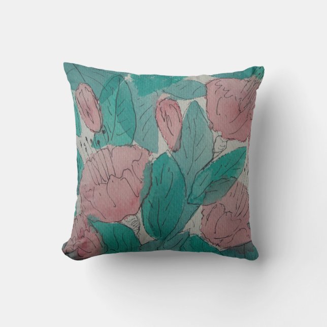 modern contempory sketchy fuschia flowers cushion (Front)