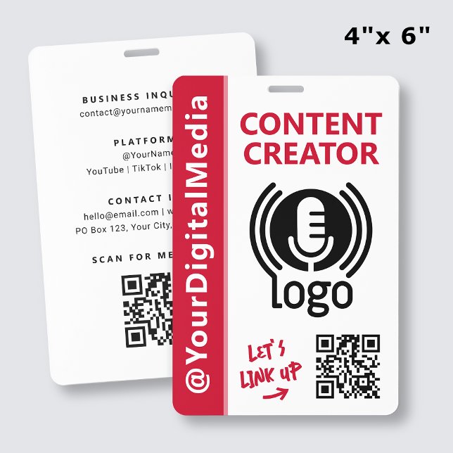 Modern Content Creator Networking ID Red Pass Badge (Creator Uploaded)