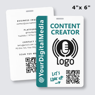 Modern Content Creator Networking ID Teal Pass Badge