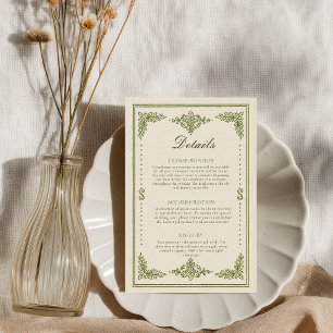 Modern Continental Olive Wedding Detail Card
