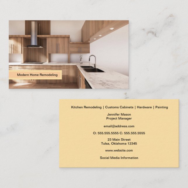 Modern Contractor - Sleek Kitchen & Construction Business Card (Front/Back)