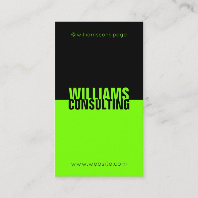 Modern contrast duo tone split black and green business card (Front)