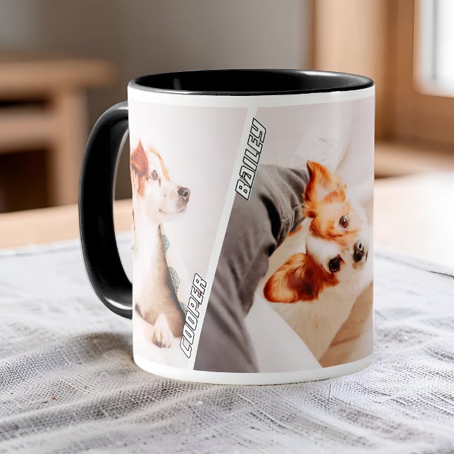 Modern Cool 3 Photo Names Collage Multi Pet Owner Mug (Creator Uploaded)