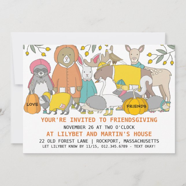 Modern Cool Animal Pumpkins Friendsgiving Invitation (Front)