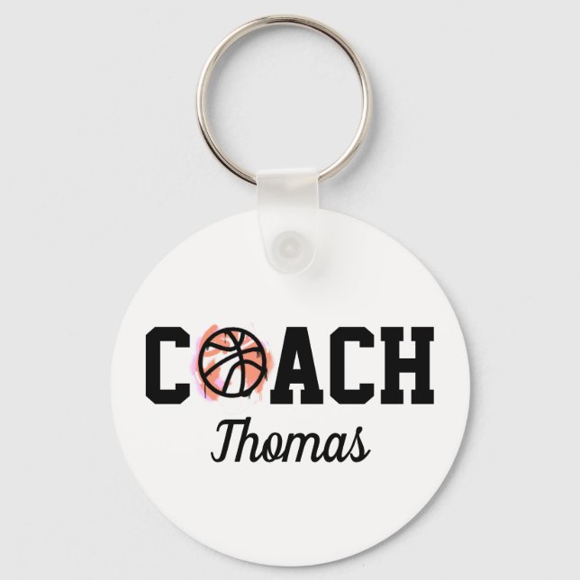 Modern Cool Basketball Coach Ball Graffiti & Name  Key Ring (Front)