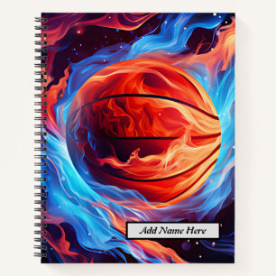 Modern Cool Basketball Fire and Ice Design  Notebook