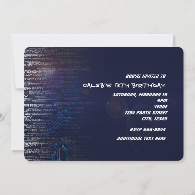 Modern Cool Birthday Tech Typography Party Invitation (Front)