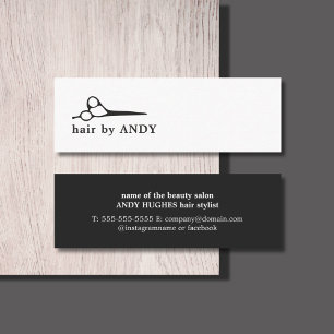 Modern Cool Black White Scissors Hair Mini Business Card
