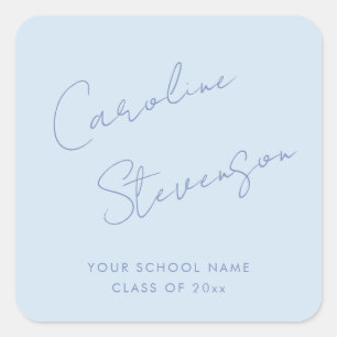 Modern Cool Blue Script Personalized Graduation Square Sticker
