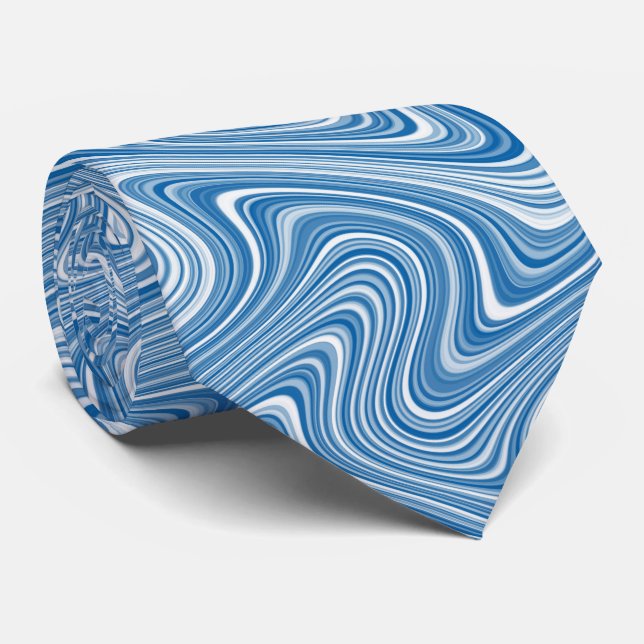 Modern Cool Blue White Grey Curvy Line Pattern Tie (Rolled)