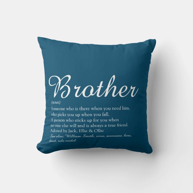 Modern Cool Blue World's Best Brother Definition Cushion (Front)