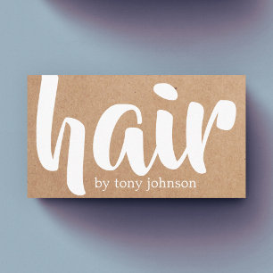 Modern Cool Bold Printed Kraft White Hair Stylist Business Card