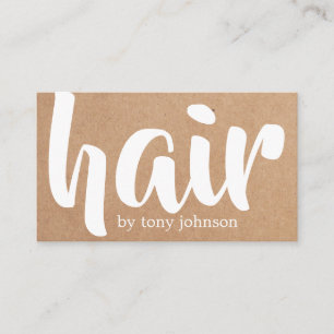 Modern Cool Bold Printed Kraft White Hair Stylist Business Card