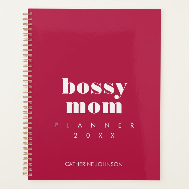 Modern Cool Bossy Mum Red Burgundy Personalised Planner (Front)