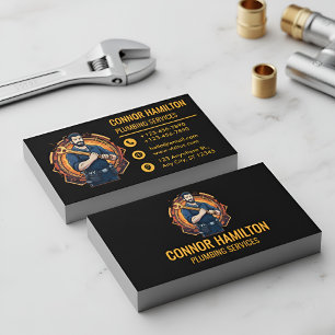 Modern Cool Cartoon Plumber Blue Orange Business Card