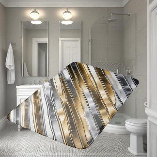 Modern, cool, chic, silver and gold stripe pattern bath mat