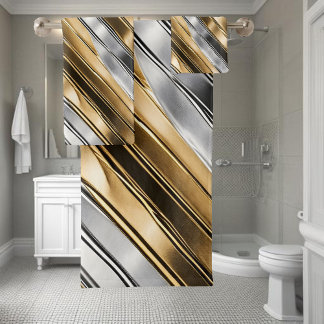 Modern, cool, chic, silver and gold stripe pattern bath towel set