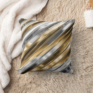 Modern, cool, chic, silver and gold stripe pattern cushion