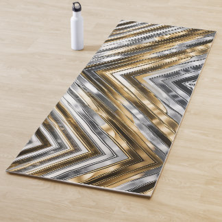 Modern, cool, chic, silver and gold stripe pattern yoga mat