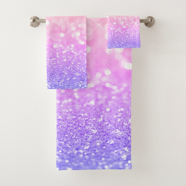Modern Cool Colourful Glitter Bokeh Bath Towel Set (Insitu)
