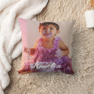 Modern Cool Custom Photo Birthday Cushion